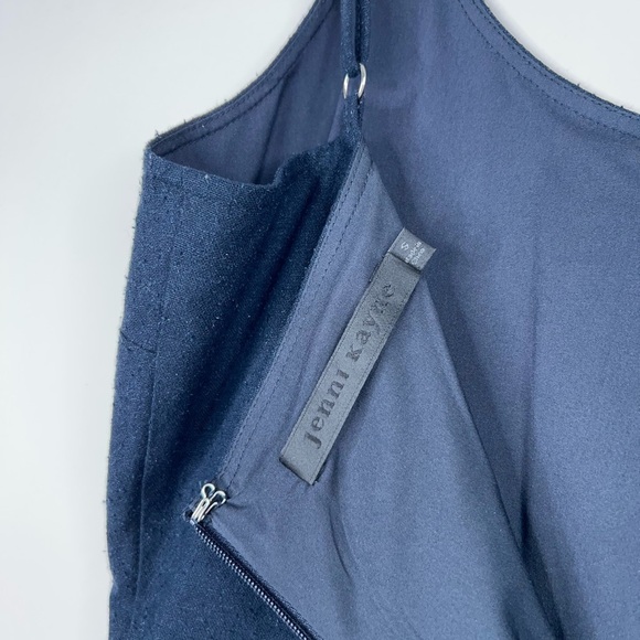 Jenni Kayne Rove Dress Silk Navy Blue Midi Dress Pockets Textured Classic Small - Picture 8 of 12